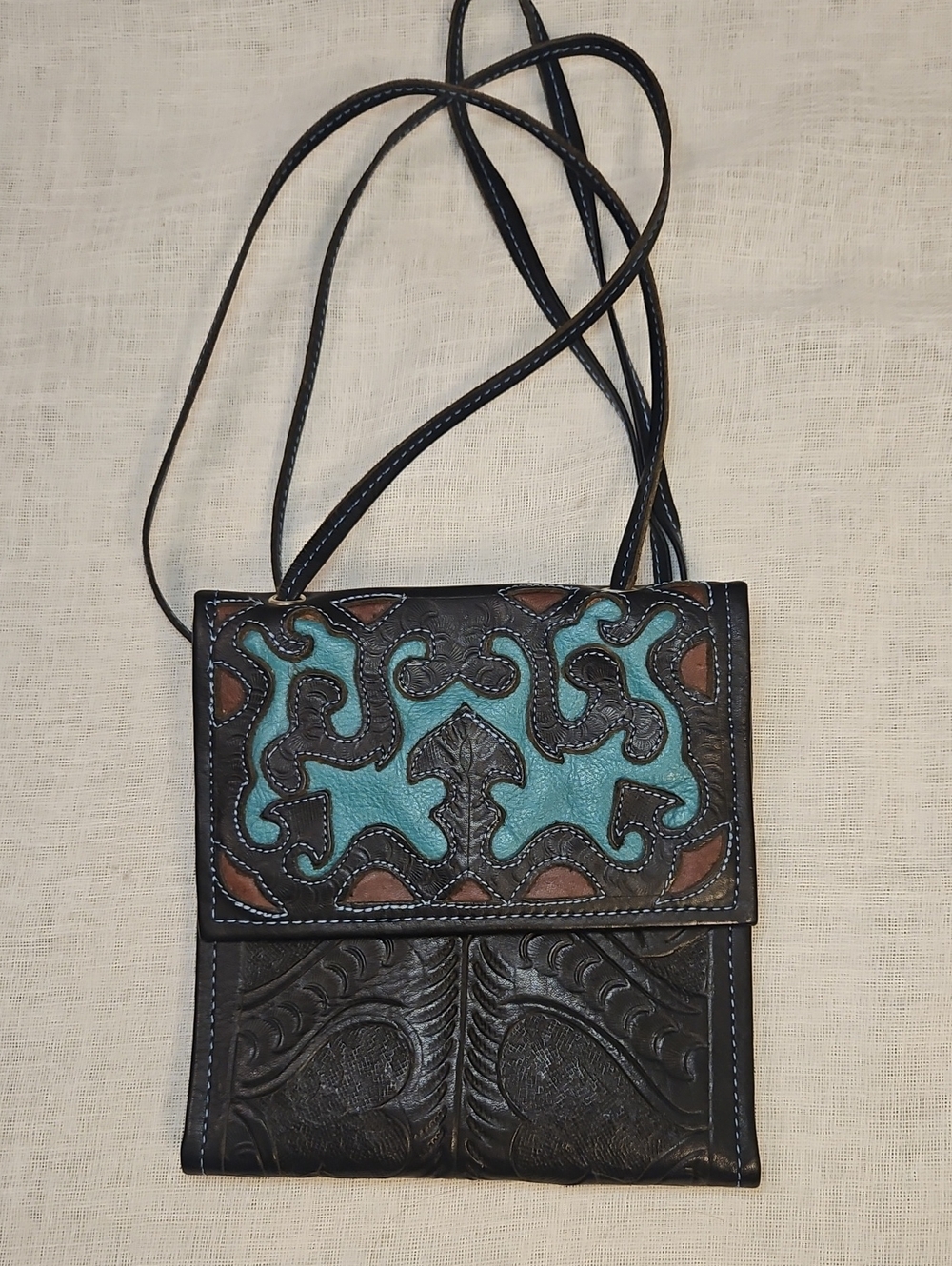 JL SALDMAR Women’s Leather Crossbody Bag in Turquoise and Brown